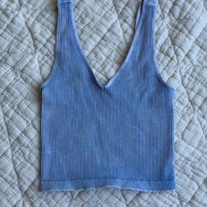 Seamless blue ribbed tank top